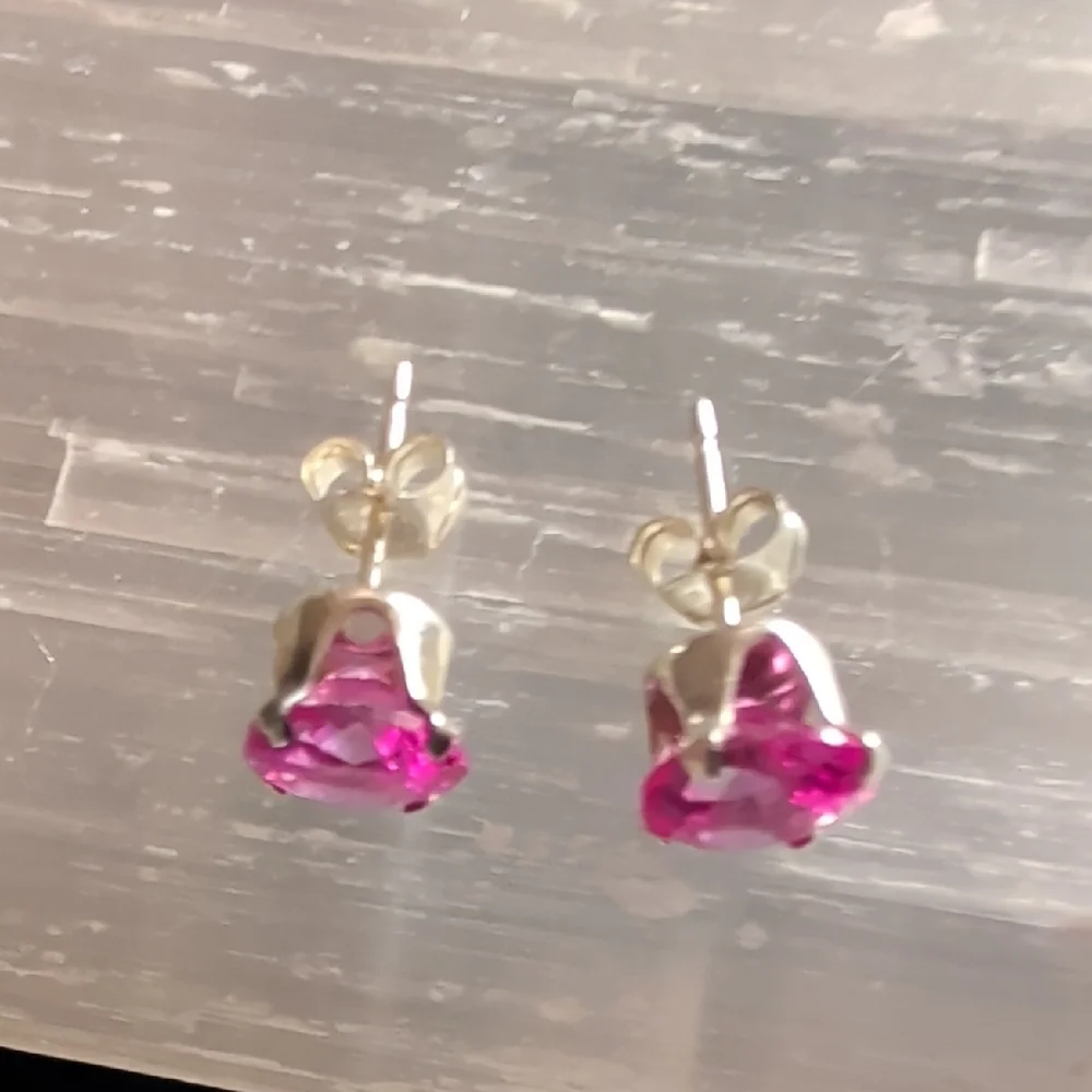 π Genuine Pink Sapphire Sterling Silver Earrings Solitaire Pink Sapphire Stud - Picture 2 of 6